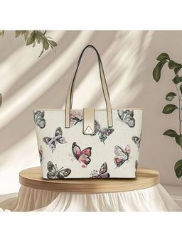 ESBEDA - Beige Color Butterfly Bloom Tote Bag (Large)