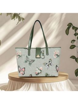 ESBEDA - Green Color Butterfly Bloom Tote Bag (Large)
