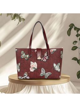 ESBEDA - Maroon Color Butterfly Bloom Tote Bag (Large)