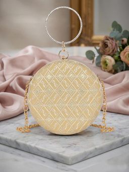 ESBEDA - Gold Color Crystal Crown Round Clutch with Detachable Chain (Small)