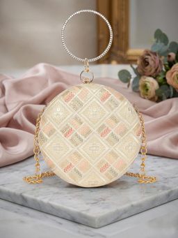 ESBEDA - Beige Color Serene Glow Round Clutch with Detachable Chain (Small)