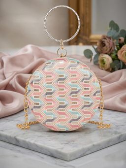 ESBEDA - Pink Color Aveline Chevron Halo Clutch with Detachable Chain (Small)