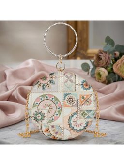 ESBEDA - Multi Color Florielle Medallion Round Clutch with Detachable Chain (Small)