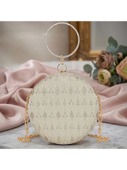 ESBEDA - Beige Color Alora Pearl Circle Clutch with Detachable Chain (Small)