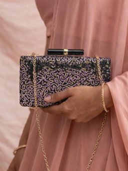 ARTKLIM - Purple Designer Sequenced Clutch with Detachable Chain
