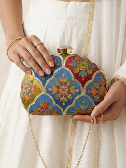 ARTKLIM - Multicolour Embroidered Clutch with Detachable Chain