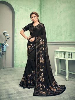 Odette - Black Lycra Designer Saree with Unstitched Blouse