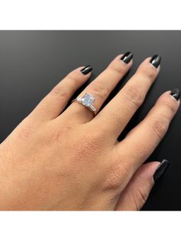 Mon Tresor - White 2 Carat Solitaire Flanked By Baguette Diamonds With Plain Band Ring