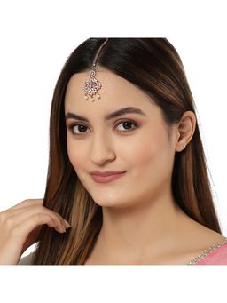 Karatcart - Rose Gold-Plated Floral Cubic Zirconia Studded Maangtikka for Women