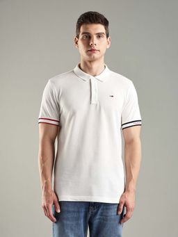 Tommy Hilfiger - White Solid Slim Fit Cotton Polo T-shirt