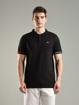 Tommy Hilfiger - Black Solid Slim Fit Cotton Polo T-shirt