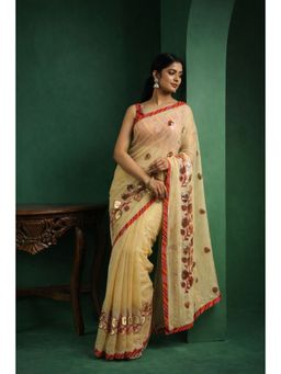 Geroo Jaipur - Kota Doria Gota Work Saree With Bandhani Piece
