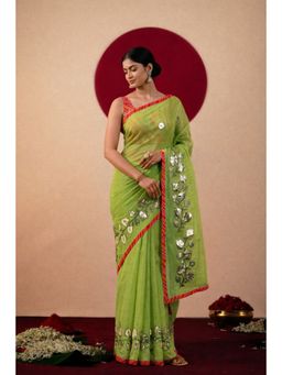 Geroo Jaipur - Kota Doria Gota Work Saree With Bandhani Piece