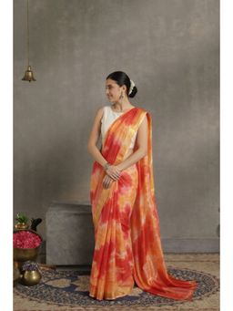 Geroo Jaipur - Orange & Red Shibori Kota Art Silk Saree