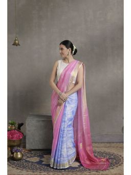 Geroo Jaipur - Pink & Blue Shibori Kota Art Silk Saree