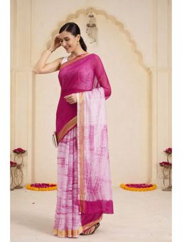 Geroo Jaipur - Magenta Pink Hand dyed Shibori Kota Art Silk Saree