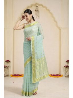 Geroo Jaipur - Aqua Blue Zari Organza Saree