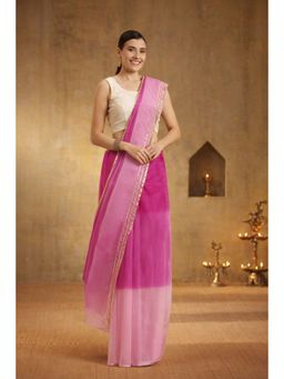 Geroo Jaipur - Pink Shaded Organza Saree