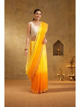 Geroo Jaipur - Yellow Dyed shaded Organza Saree