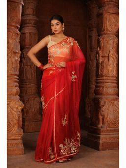 Geroo Luxe - Red Hand Embroidered Gota Patti Chiffon Saree