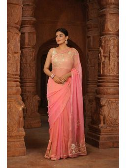 Geroo Luxe - Pink Embellished Gota Patti shaded Chiffon Saree