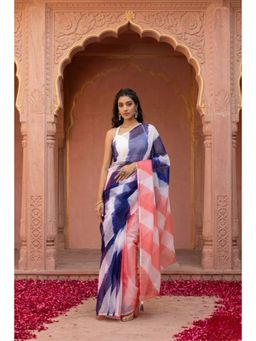 Geroo Jaipur - Shaded Handcrafted Leheriya Organza Saree With Tassels