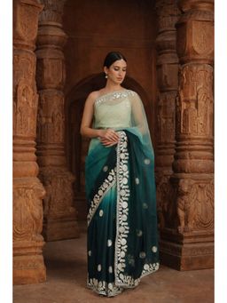 Geroo Jaipur - Shaded Handcrafted Gota Patti Organza Saree