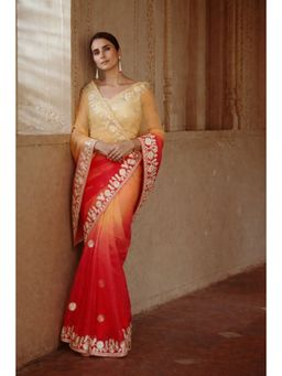 Geroo Jaipur - Shaded Handcrafted Gota Patti Organza Saree