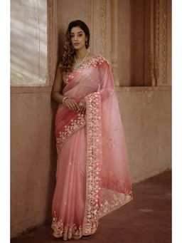 Geroo Jaipur - Shaded Handcrafted Gota Patti Organza Saree with Unstitched Blouse
