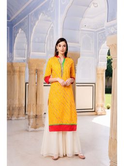 Geroo Jaipur - Yellow Leheriya Straight Cotton Kurta