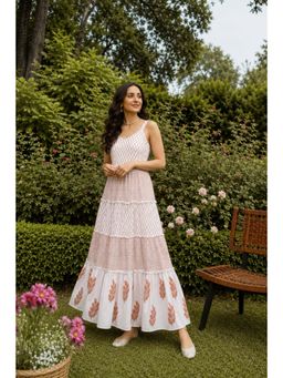 Geroo Jaipur - Off-White Handblock Printed Pure Cotton Maxi Dress
