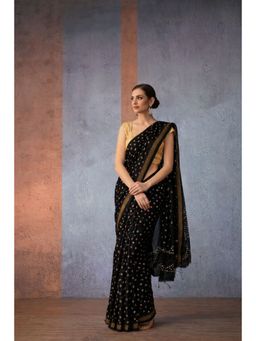 Geroo Jaipur - Hand Dyed Black Bandhani Silk Saree