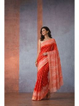 Geroo Jaipur - Hand Dyed Orange & Peach Bandhani Silk Saree