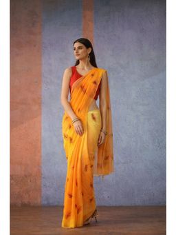 Geroo Jaipur - Yellow & Orange Handpainted chiffon Saree