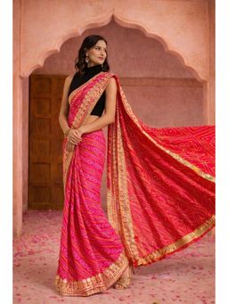 Geroo Jaipur - Pink Bandhani Gota Patti Georgette Saree