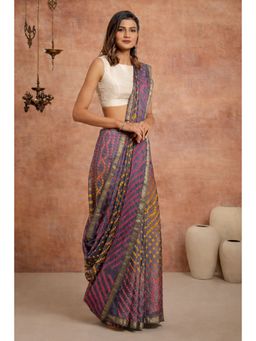 Geroo Jaipur - Hand Dyed Grey Bandhani Silk Saree