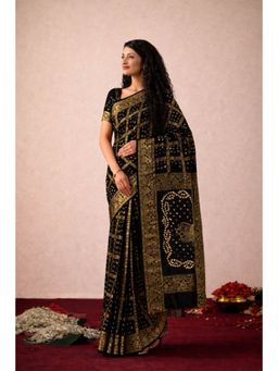 Geroo Jaipur - Black Handcrafted Gharchola Georgette Bandhani Saree