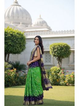 Geroo Jaipur - Hand Dyed Green & Blue Bandhani Silk Saree