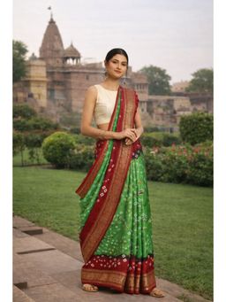 Geroo Jaipur - Hand Dyed Maroon & Orange Bandhani Silk Saree