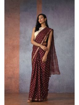 Geroo Jaipur - Hand Dyed Maroon Bandhani Silk Saree
