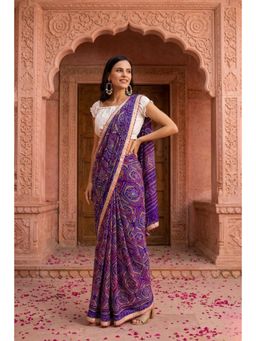 Geroo Jaipur - Hand Dyed Purple Bandhani Georgette Saree