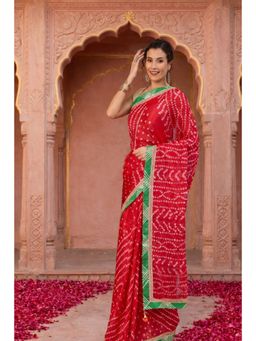 Geroo Jaipur - Red Handcrafted Bandhani Art Silk Saree