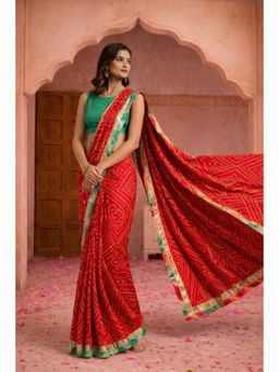 Geroo Jaipur - Hand Dyed Red Bandhani Georgette Saree