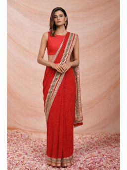 Geroo Jaipur - Red Hand Embellished Georgette Saree