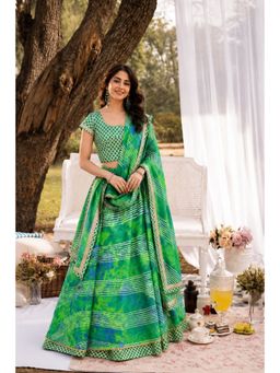 Geroo Jaipur - Hand Dyed Green Kota Silk Stitched Lehenga With Dupatta