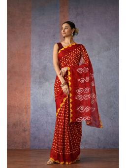 Geroo Jaipur - Hand Dyed Red Bandhani Silk Saree