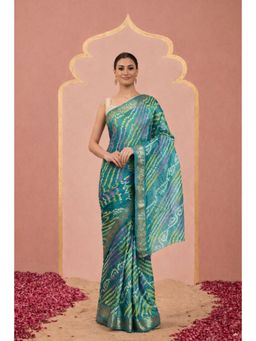 Geroo Jaipur - Hand Dyed Green Bandhani Silk Saree