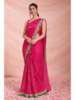 Geroo Jaipur - Pink Handcrafted Bandhani Art Silk Saree