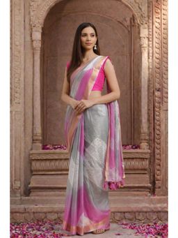 Geroo Jaipur - Hand Dyed Pink & Grey Bandhani Kota Silk Saree