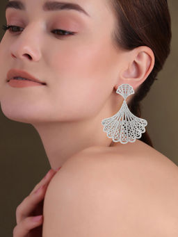 Shaze - Silver Rhodium-Plated American Diamond Wire-Wings Drop & Dangle Earrings For Women